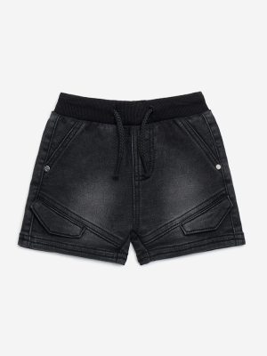 HOP Baby Black Faded Denim Mid-Rise Shorts