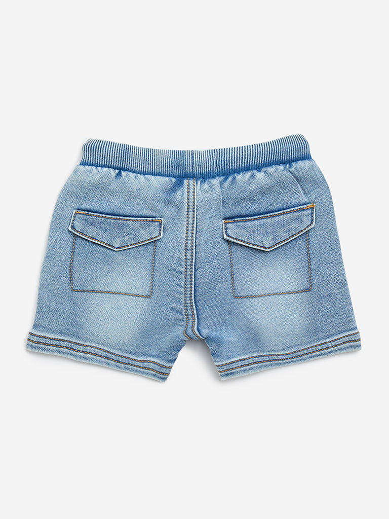 HOP Baby Blue Faded Mid-Rise Denim Shorts - Image 2