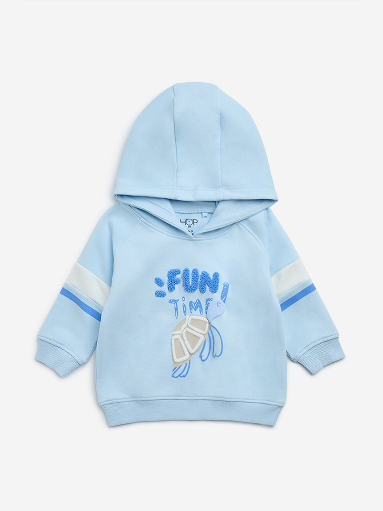 HOP Baby Blue Text Design Cotton-Blend Hoodie