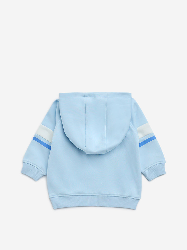 HOP Baby Blue Text Design Cotton-Blend Hoodie - Image 2