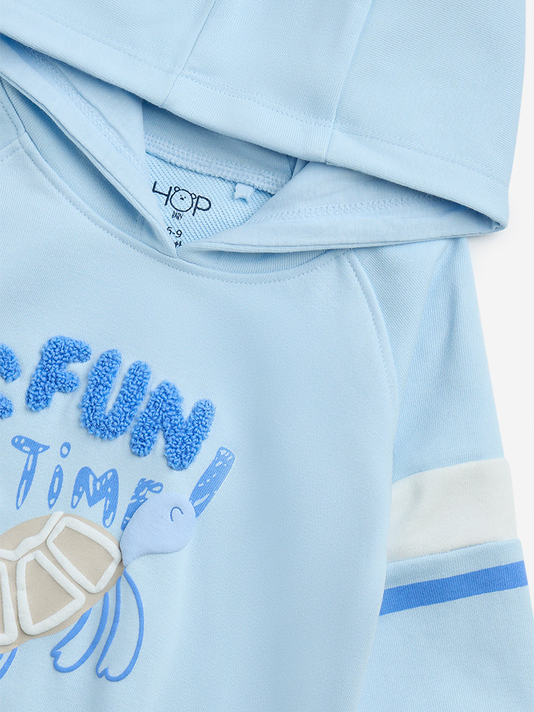 HOP Baby Blue Text Design Cotton-Blend Hoodie - Image 3