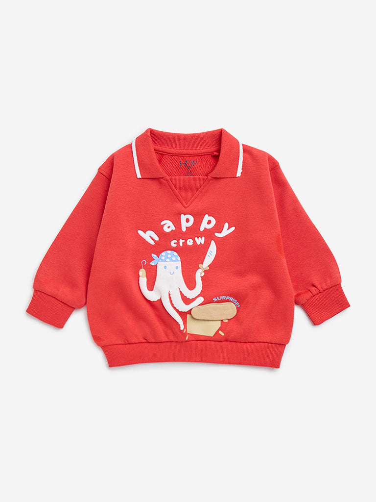 HOP Baby Red Applique-Detailed Cotton-Blend Sweatshirt