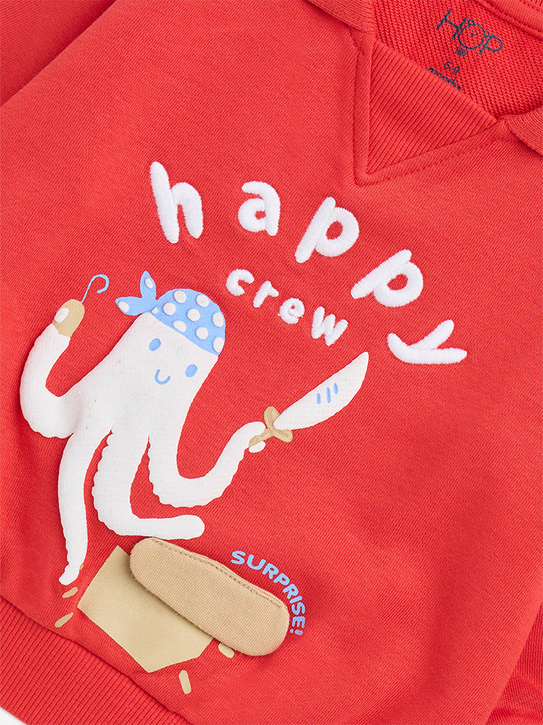 HOP Baby Red Applique-Detailed Cotton-Blend Sweatshirt - Image 3