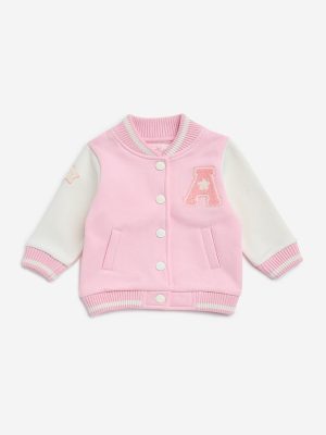 HOP Baby Pink Applique-Detailed Cotton-Blend Varsity Jacket