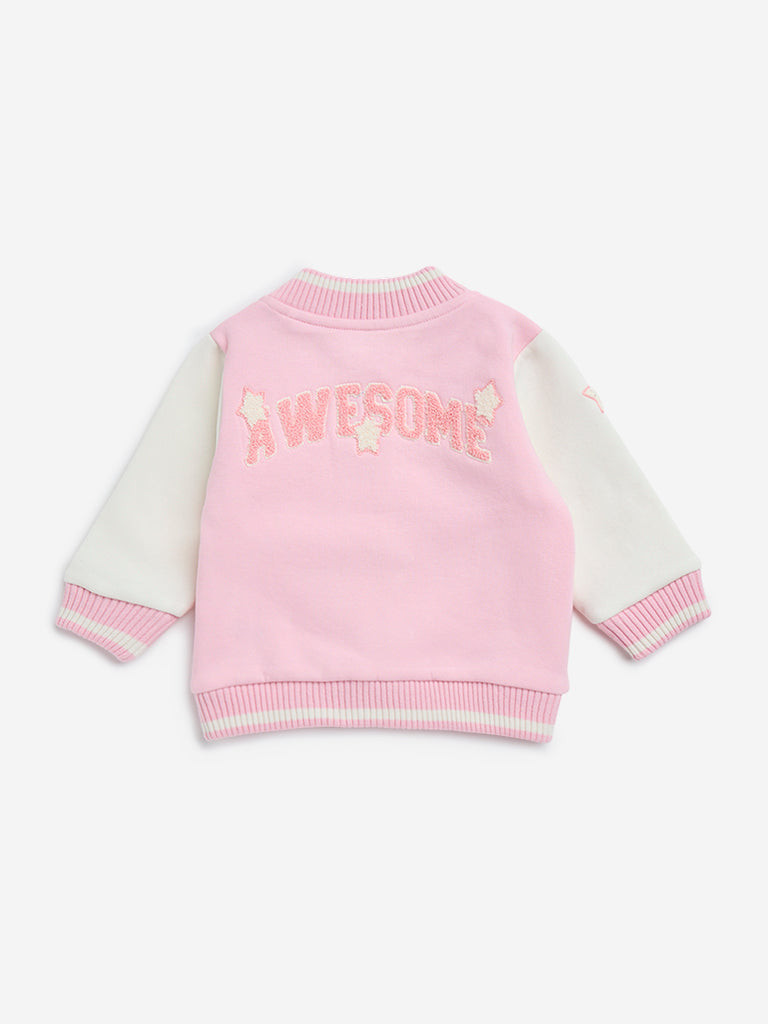 HOP Baby Pink Applique-Detailed Cotton-Blend Varsity Jacket - Image 2