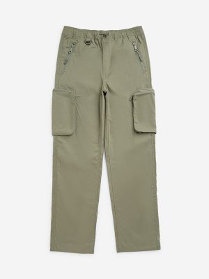 Y&F Kids Olive Cargo-Style Mid-Rise Cotton-Blend Trousers