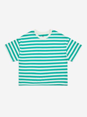 Y&F Kids Green Striped Cotton T-Shirt