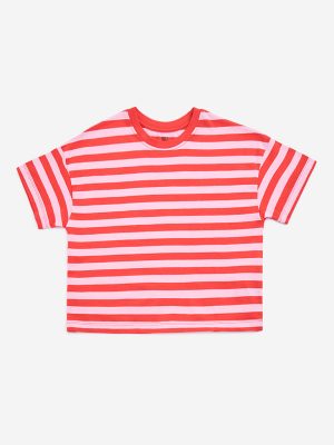 Y&F Kids Red Stripe Printed Cotton T-Shirt