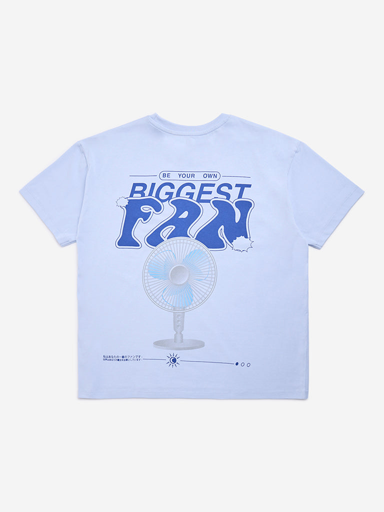 Y&F Kids Blue Text Design Cotton T-Shirt - Image 2