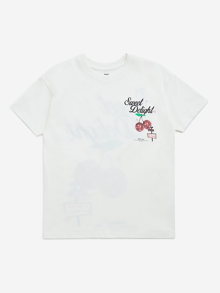 Y&F Kids White Text Design Cotton T-Shirt