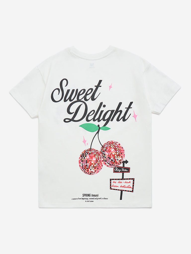 Y&F Kids White Text Design Cotton T-Shirt - Image 2