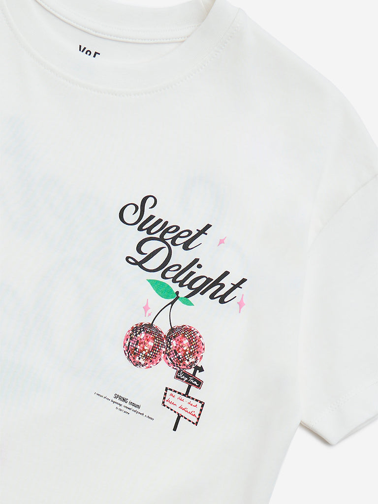 Y&F Kids White Text Design Cotton T-Shirt - Image 3