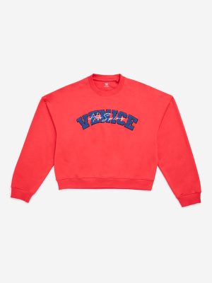 Y&F Kids Red Text Embroidered Cotton-Blend Sweatshirt