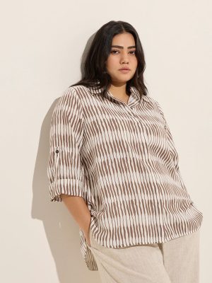 Gia Taupe Abstract Printed High-Low Shirt