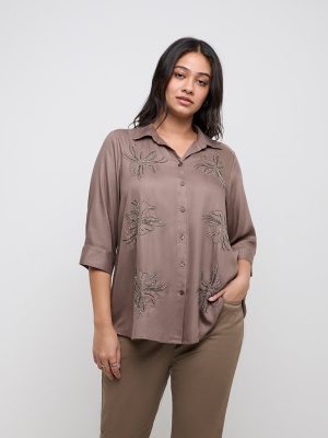 Gia Taupe Floral Embellished Shirt