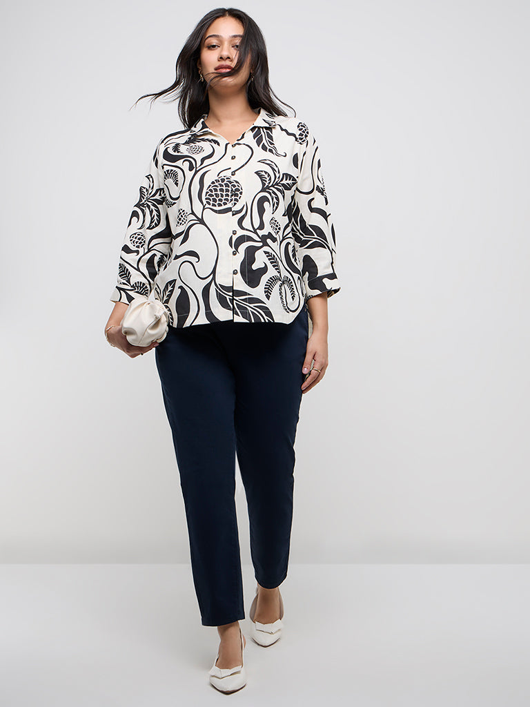 Gia Off-White Botanical Printed Cotton-Blend High-Low Shirt - Image 3