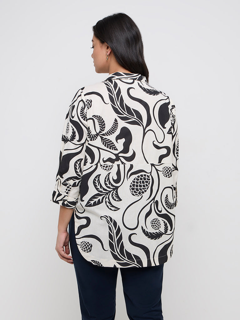 Gia Off-White Botanical Printed Cotton-Blend High-Low Shirt - Image 4