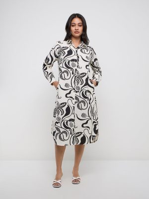 Gia Off-White Botanical Printed Cotton-Blend Shirt Dress