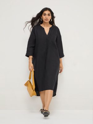 Gia Black High-Low Linen-Blend A-Line Dress