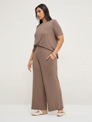 Gia Dark Brown Ribbed High-Rise Pants