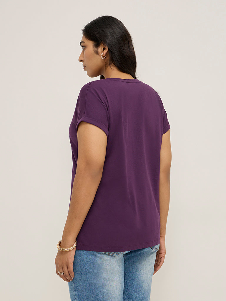 Gia Purple Floral Embellished Cotton T-Shirt - Image 4