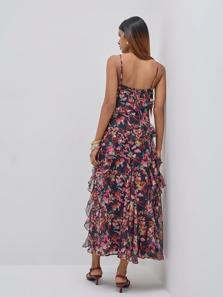 LOV Multicolour Floral Design A-Line Dress - Image 4