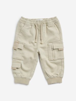 HOP Baby Beige Cargo-Style High-Rise Cotton-Blend Joggers