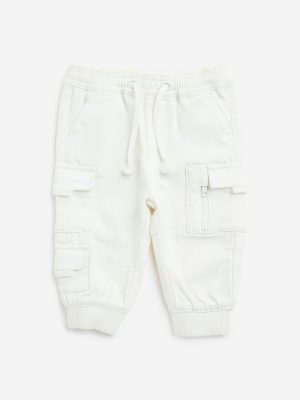 HOP Baby White Cargo-Style Mid-Rise Cotton-Blend Joggers