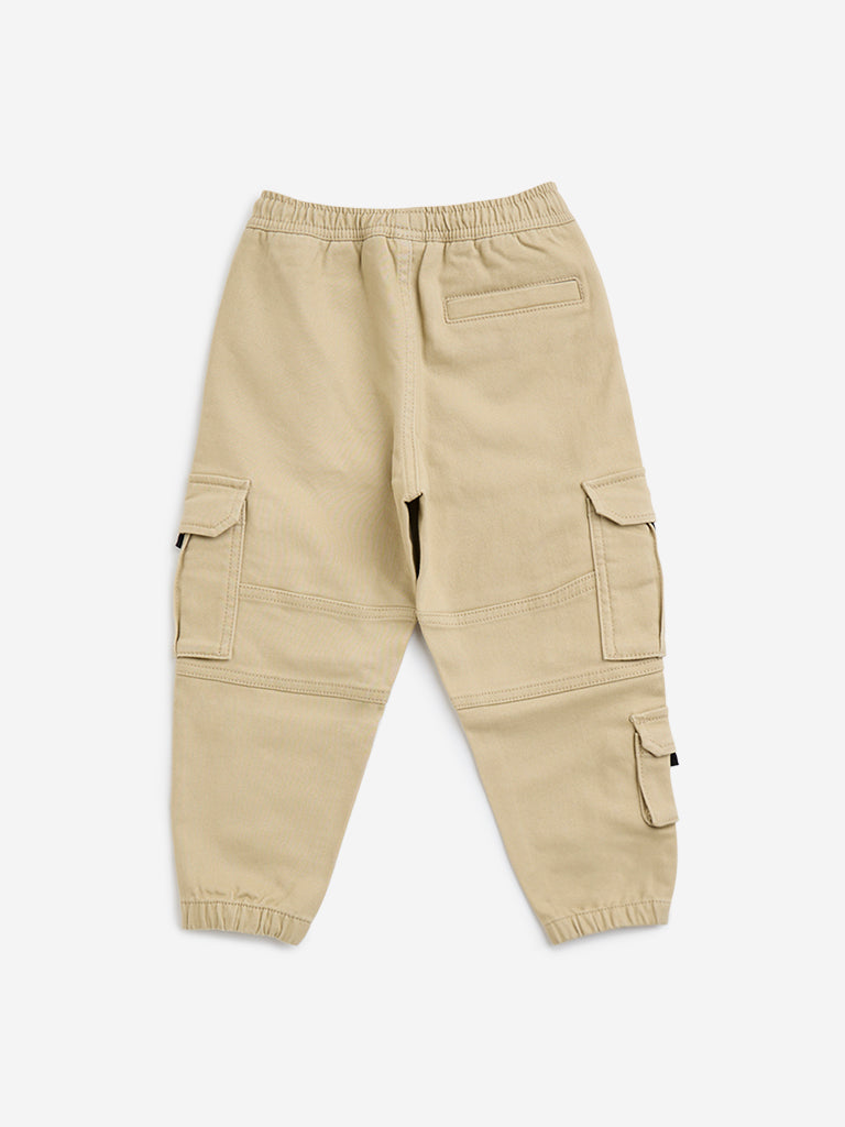HOP Kids Taupe Cargo-Style Mid-Rise Cotton-Blend Joggers - Image 3