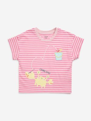 HOP Kids Pink Striped Cotton T-Shirt