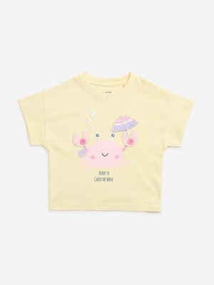 HOP Kids Yellow Applique-Detailed Cotton T-Shirt