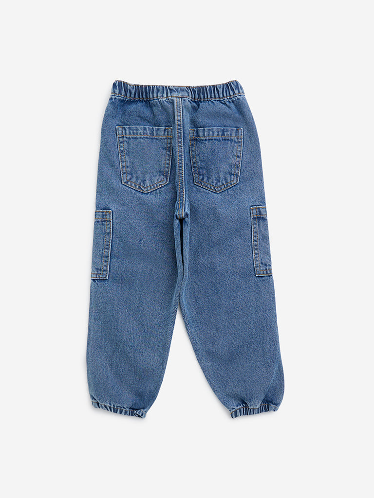 HOP Kids Blue Mid-Rise Cargo-Style Joggers - Image 3