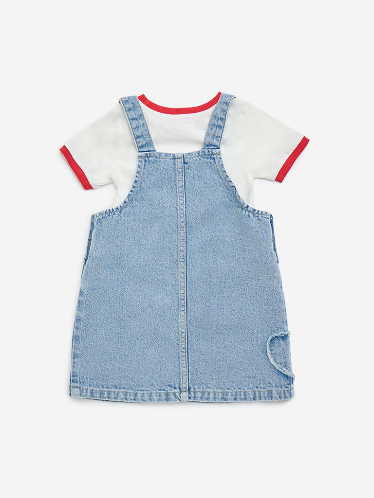 HOP Kids Light Blue Cotton Dungaree with T-Shirt Set - Image 2