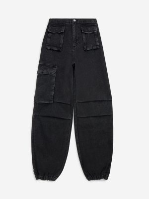 Y&F Kids Charcoal Relaxed-Fit Mid-Rise Jeans