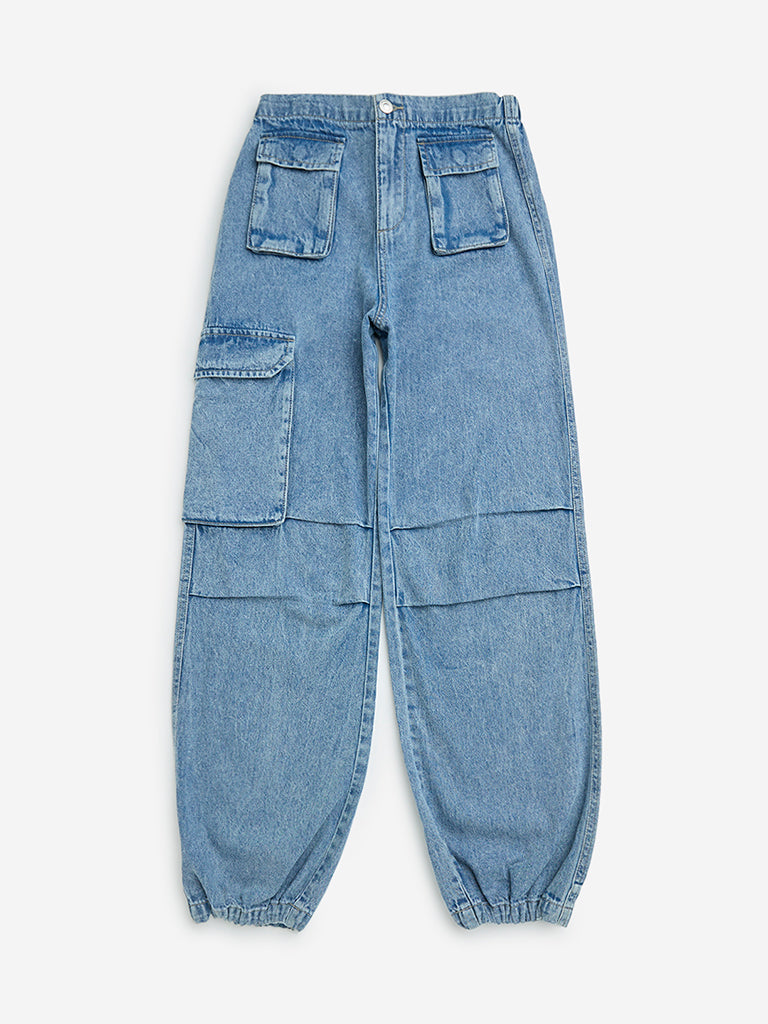Y&F Kids Blue Relaxed-Fit Mid-Rise Jeans