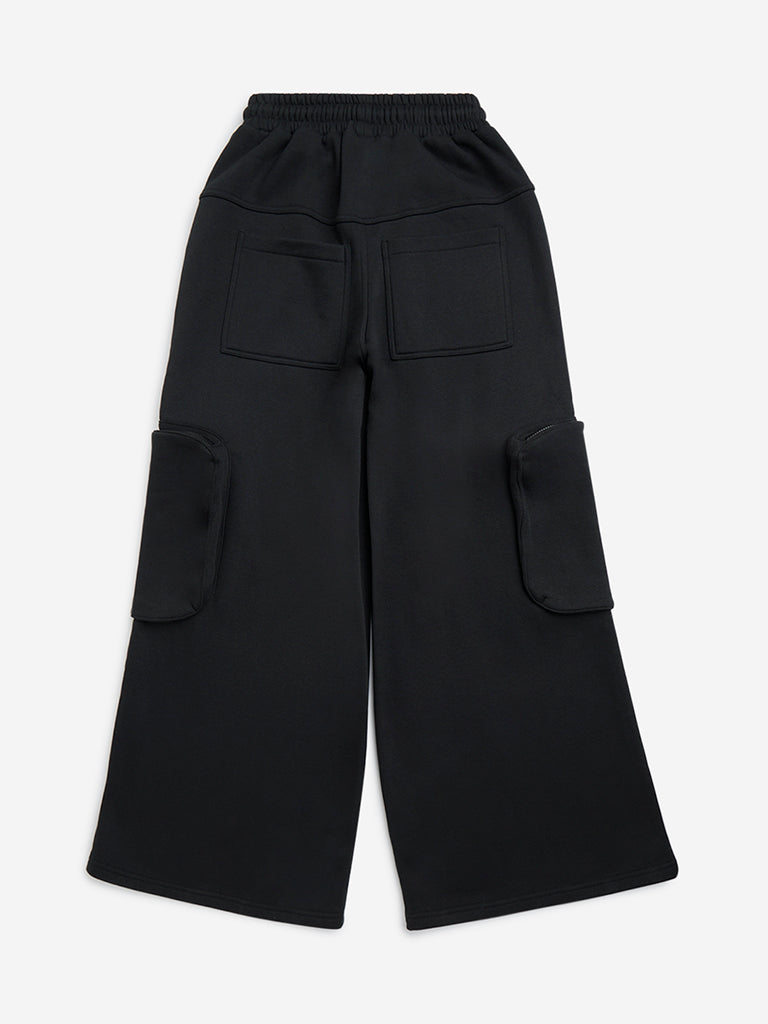Y&F Kids Black Cargo-Style Mid-Rise Cotton-Blend Trousers - Image 3
