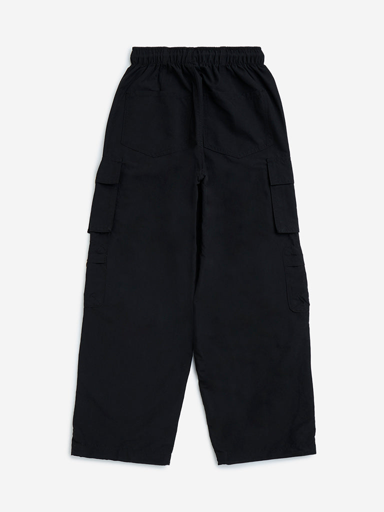 Y&F Kids Black Cargo-Style Mid-Rise Cotton Trousers - Image 3