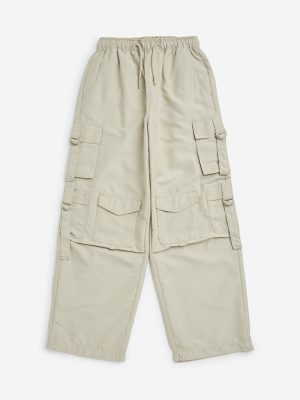 Y&F Kids Beige Cargo-Style Mid-Rise Trousers