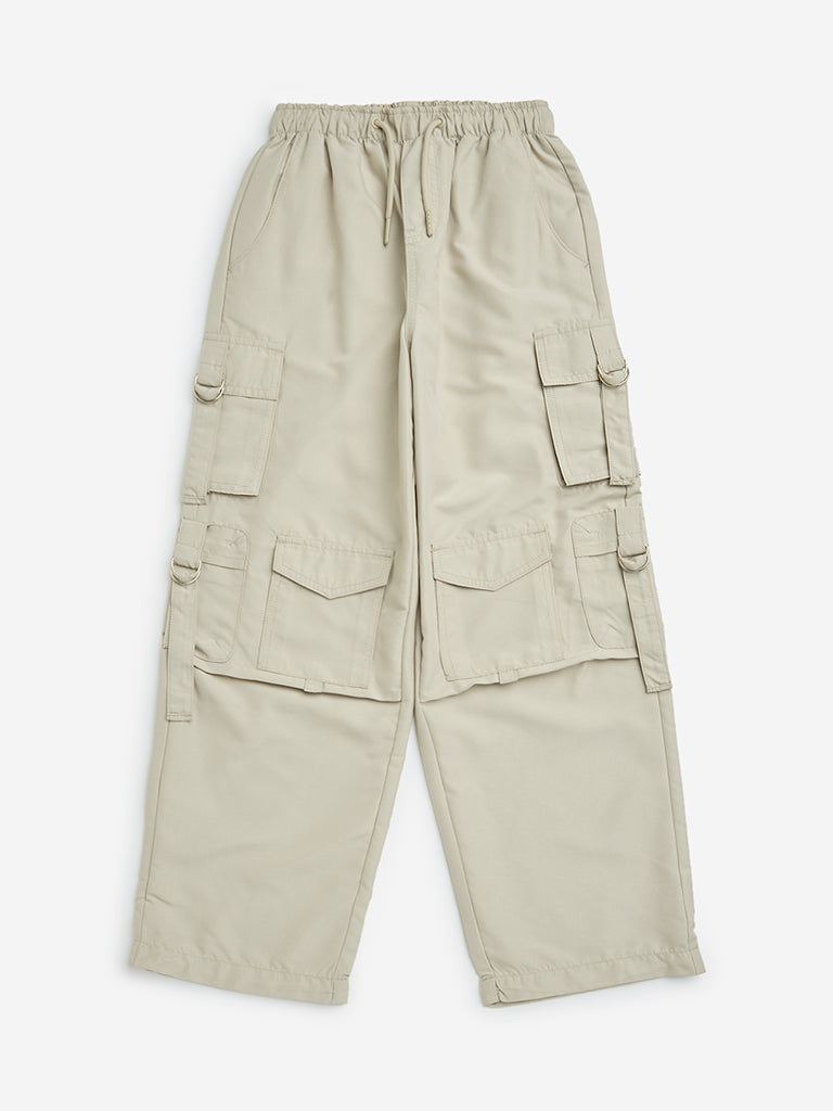 Y&F Kids Beige Cargo-Style Mid-Rise Trousers
