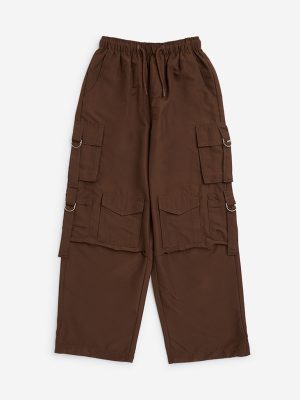 Y&F Kids Brown Cargo-Style High-Rise Trousers