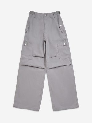 Y&F Kids Grey Mid-Rise Cotton Trousers