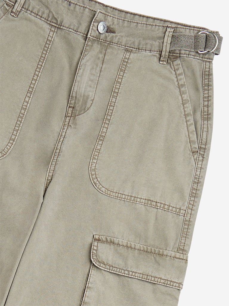 Y&F Kids Dark Beige Cargo-Style Mid-Rise Cotton Trousers - Image 3