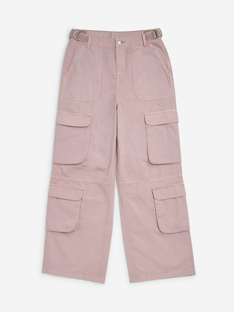 Y&F Kids Dusty Pink Cargo-Style High-Rise Cotton Trousers - Image 4