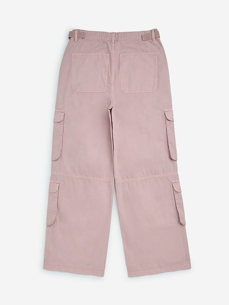 Y&F Kids Dusty Pink Cargo-Style High-Rise Cotton Trousers - Image 5