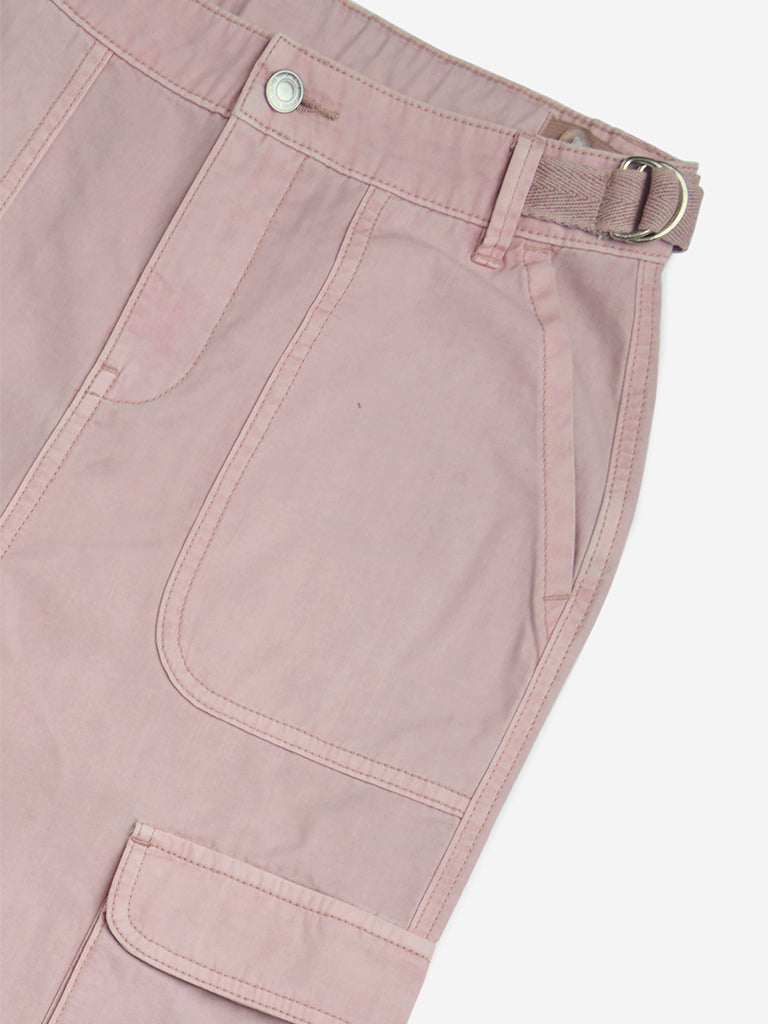 Y&F Kids Dusty Pink Cargo-Style High-Rise Cotton Trousers - Image 6