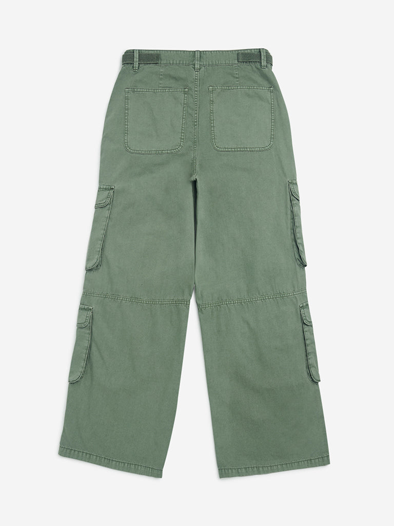 Y&F Kids Olive High-Rise Cargo Cotton Pants - Image 2