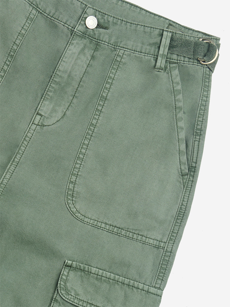 Y&F Kids Olive High-Rise Cargo Cotton Pants - Image 3