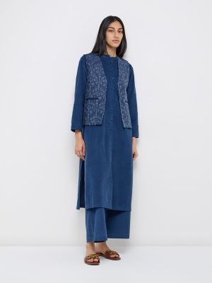 Utsa Indigo Embroidered Cotton Jacket