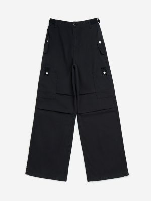 Y&F Kids Black Mid-Rise Cotton Trousers