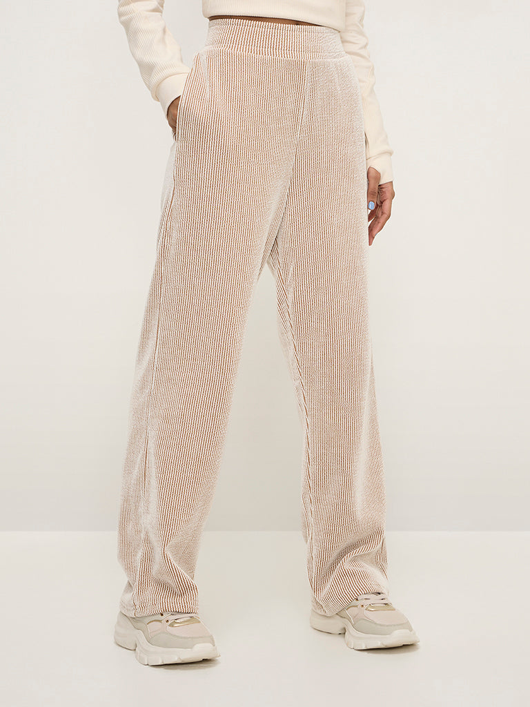 Studiofit Brown Textured High-Rise Track Pants - Image 3